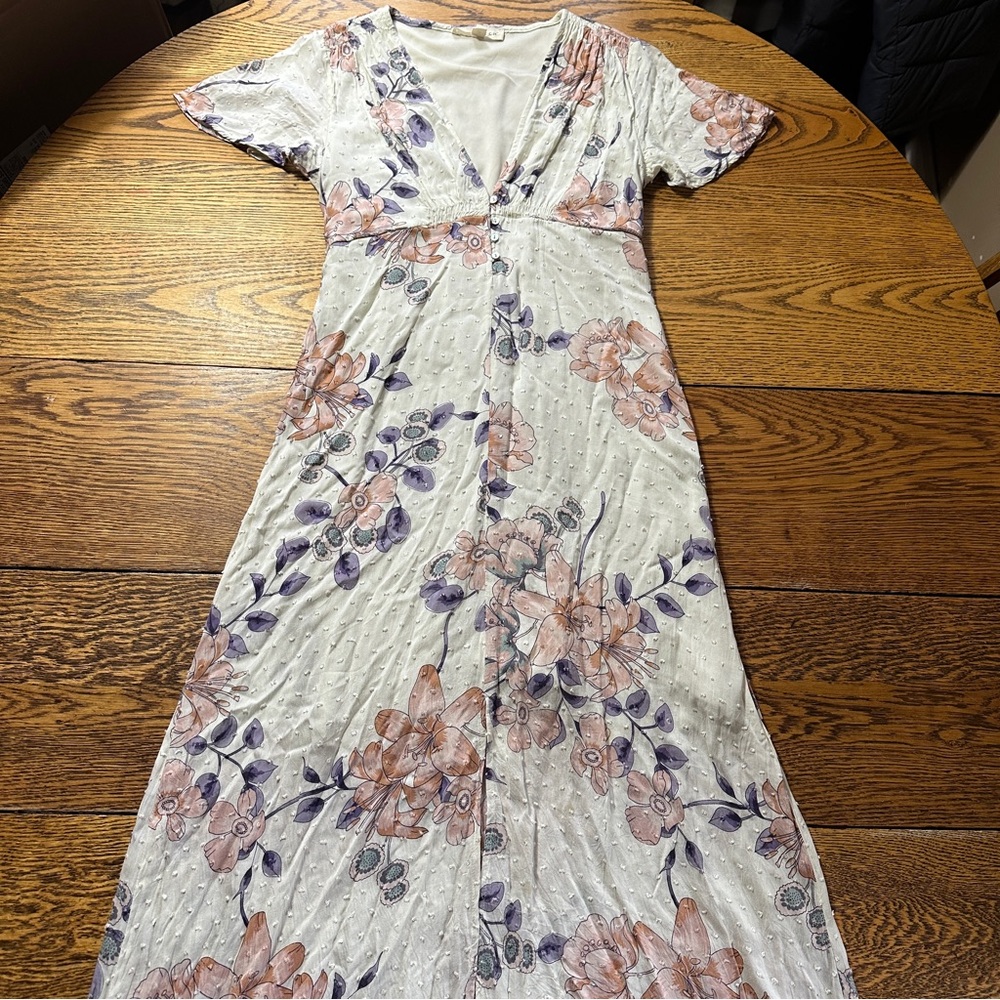 Lovestitch Cream Flutter Sleeve V-Neck Sundress